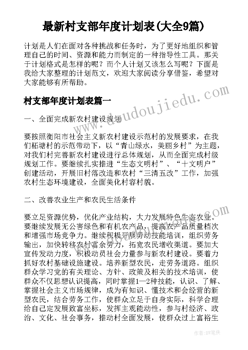 最新村支部年度计划表(大全9篇)