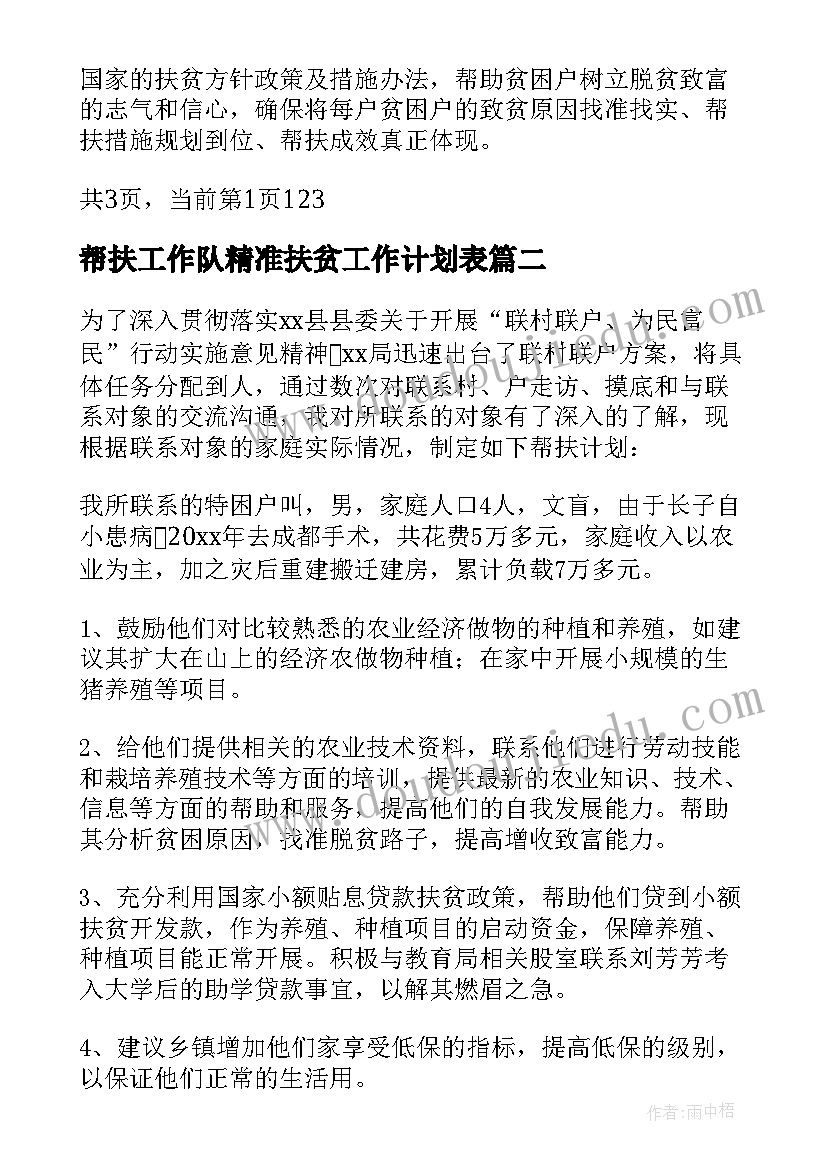 最新帮扶工作队精准扶贫工作计划表 精准扶贫帮扶措施精准扶贫帮扶工作计划(通用5篇)