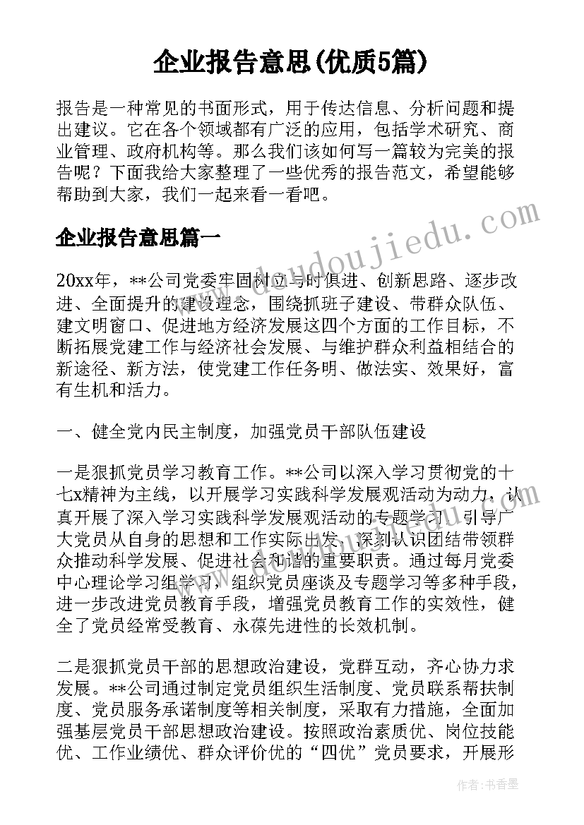 企业报告意思(优质5篇)