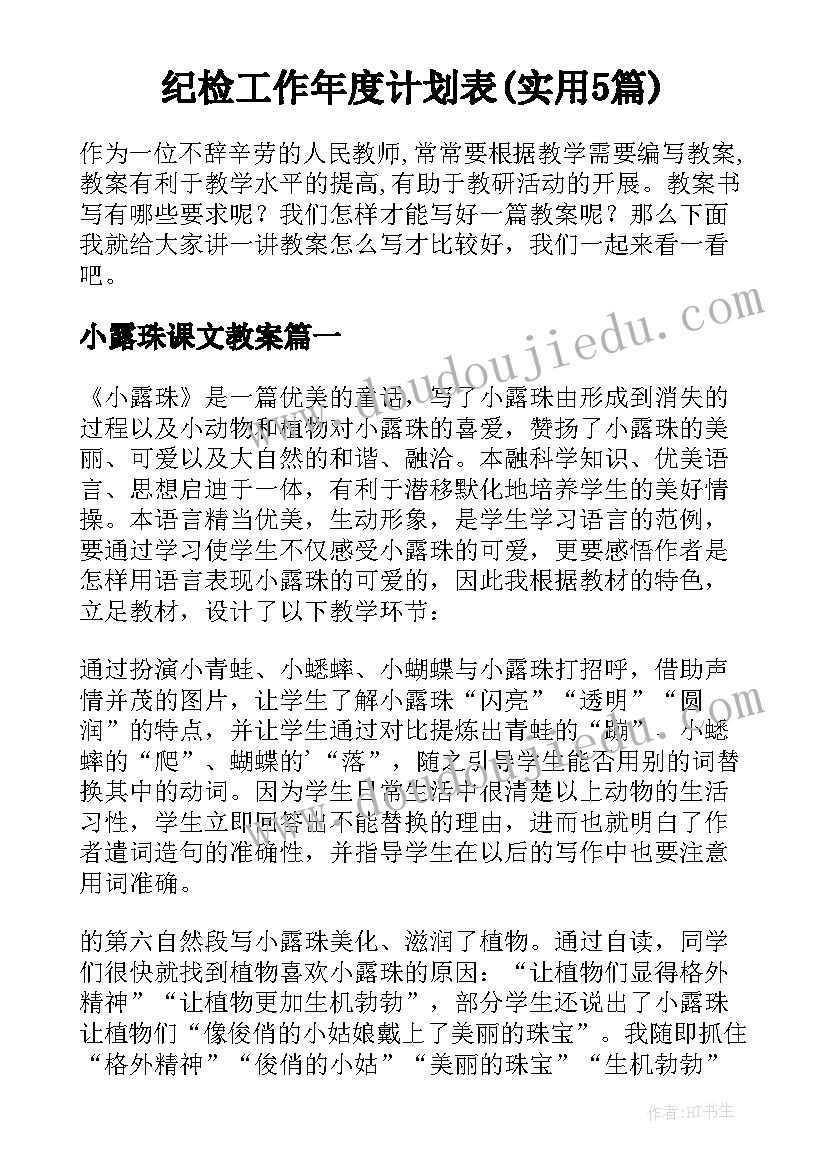 纪检工作年度计划表(实用5篇)