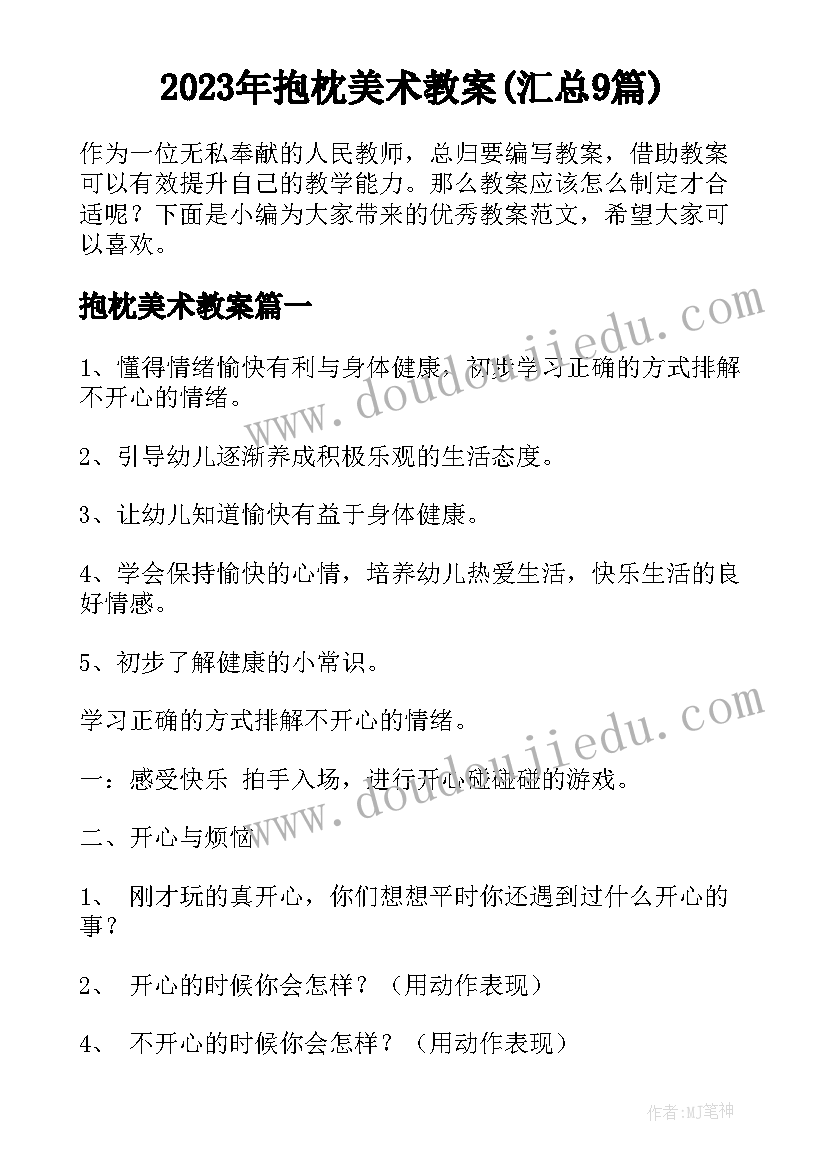 2023年抱枕美术教案(汇总9篇)