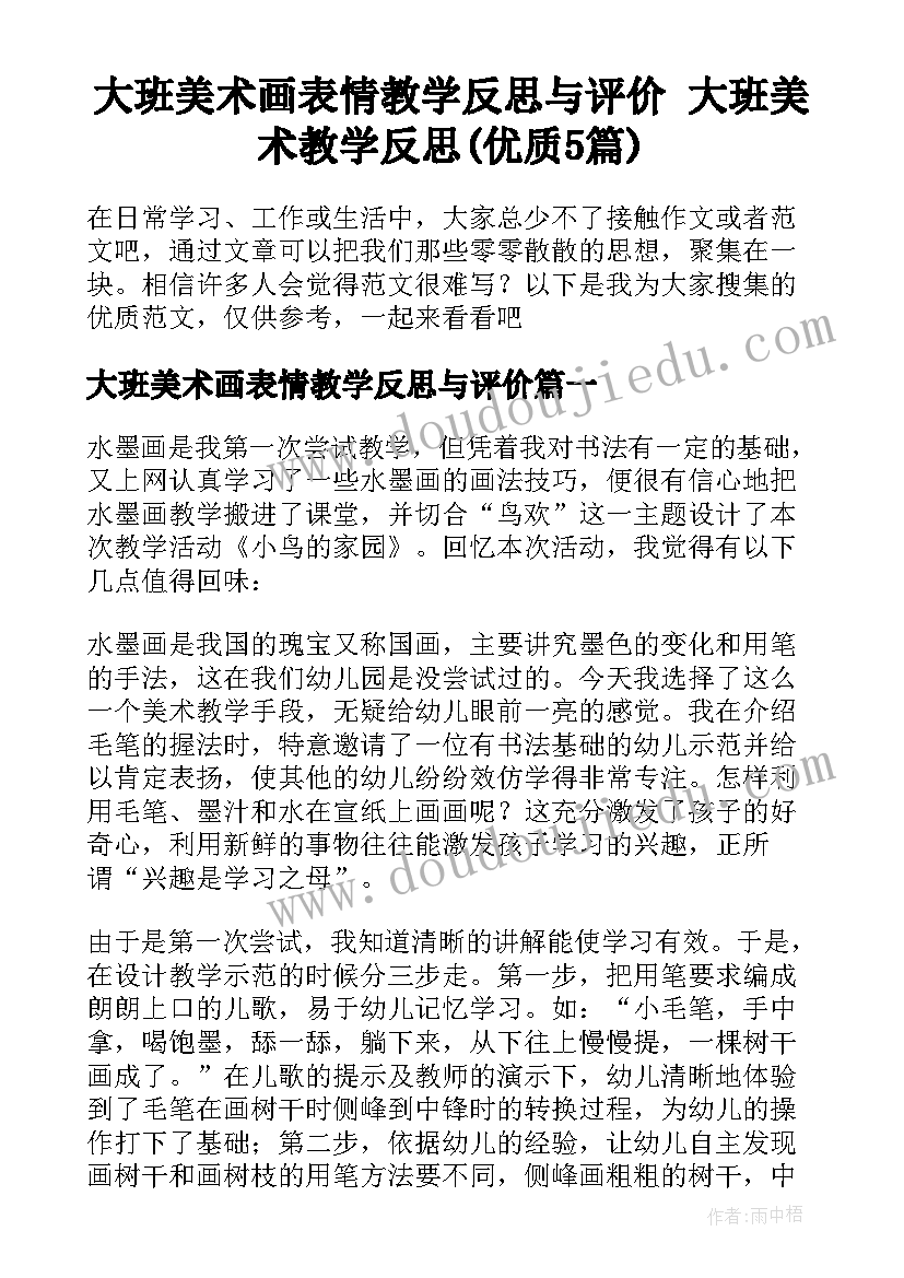 大班美术画表情教学反思与评价 大班美术教学反思(优质5篇)