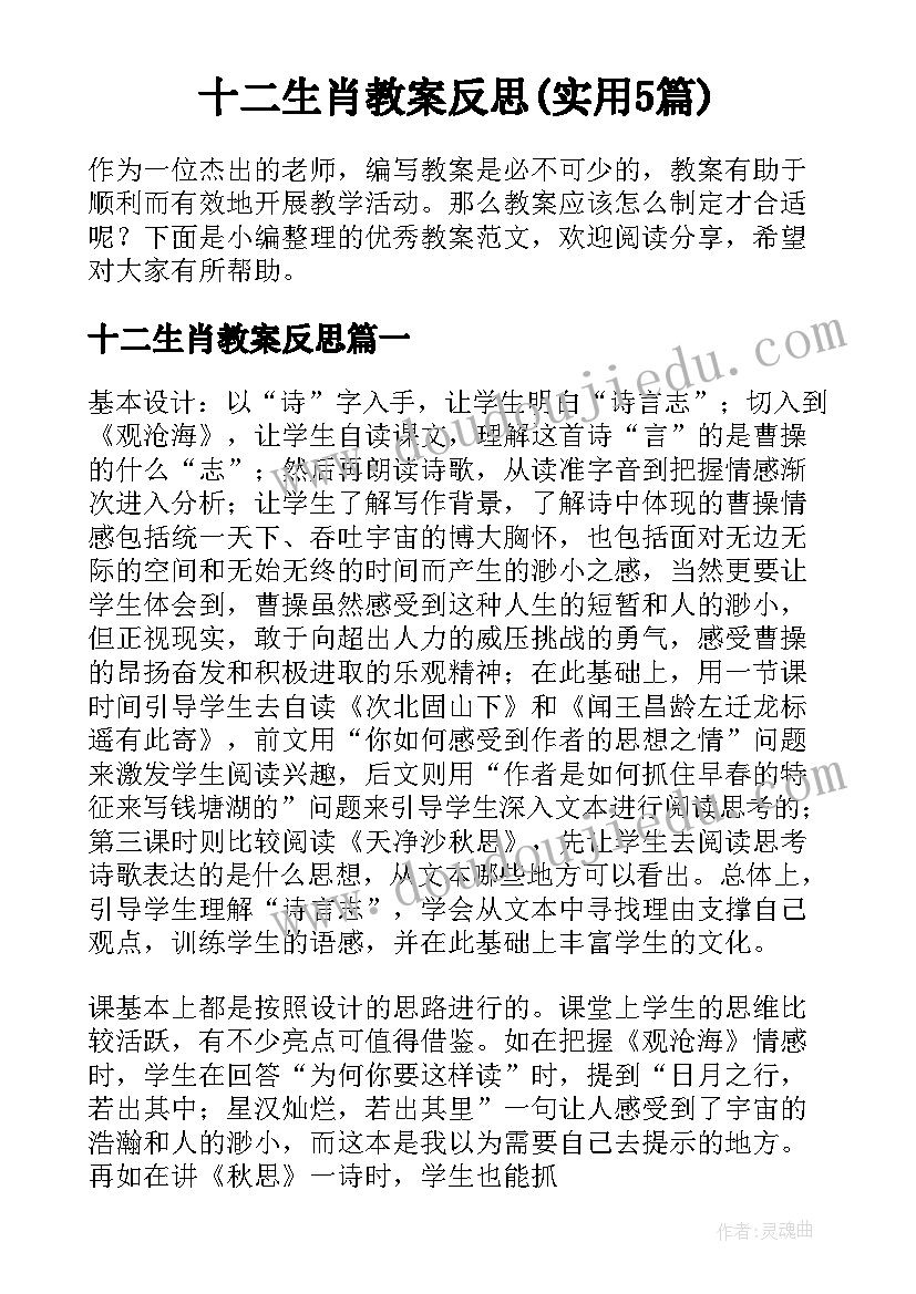 十二生肖教案反思(实用5篇)