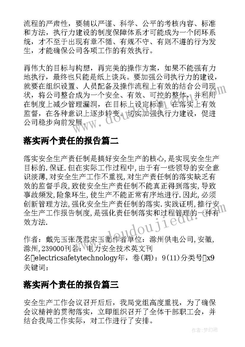 最新落实两个责任的报告(实用5篇)