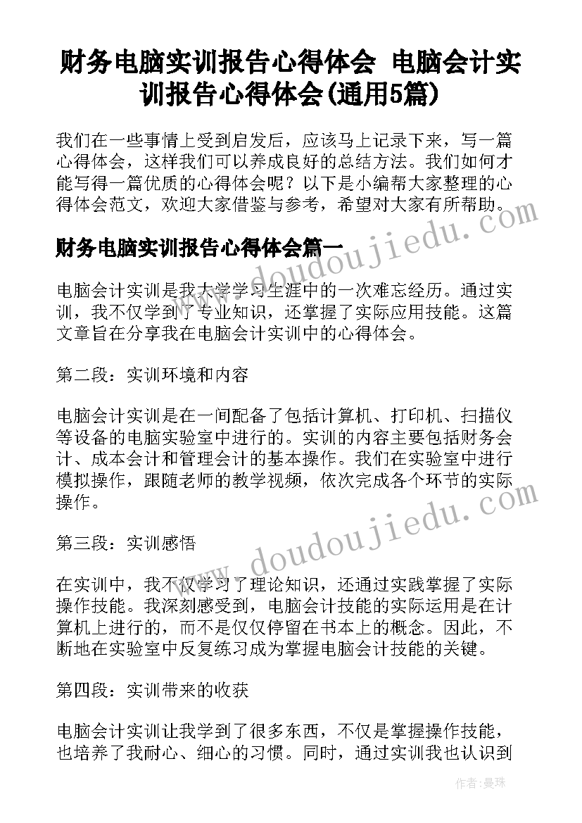 财务电脑实训报告心得体会 电脑会计实训报告心得体会(通用5篇)