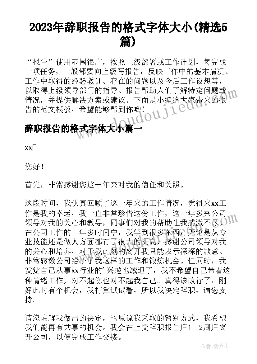 2023年辞职报告的格式字体大小(精选5篇)