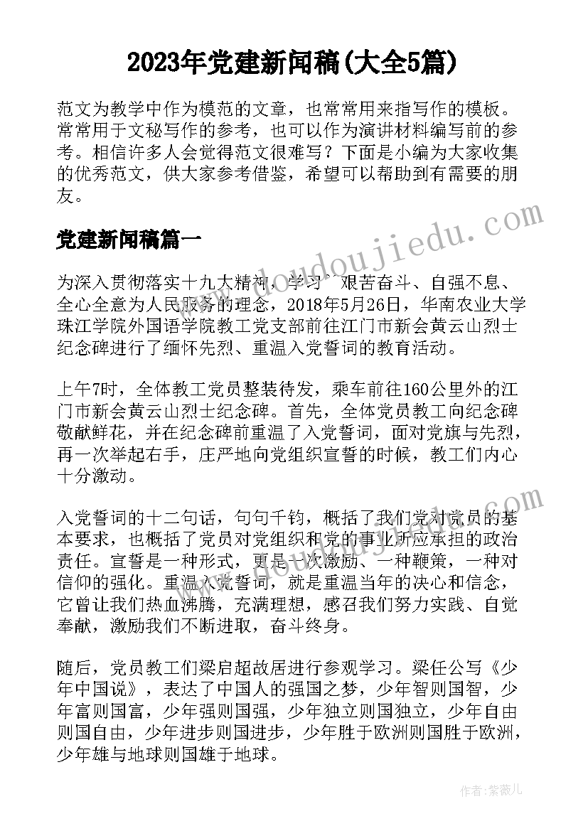 2023年党建新闻稿(大全5篇)