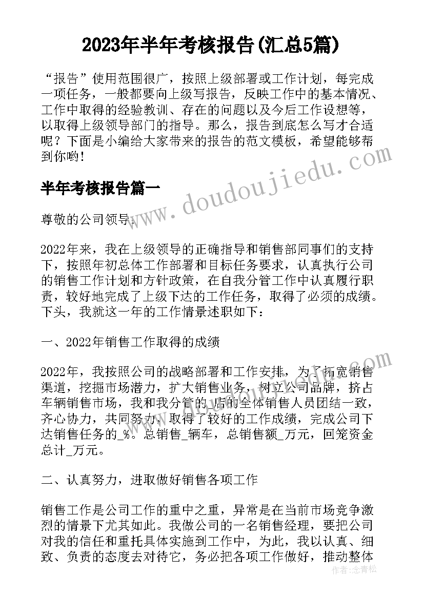 2023年半年考核报告(汇总5篇)