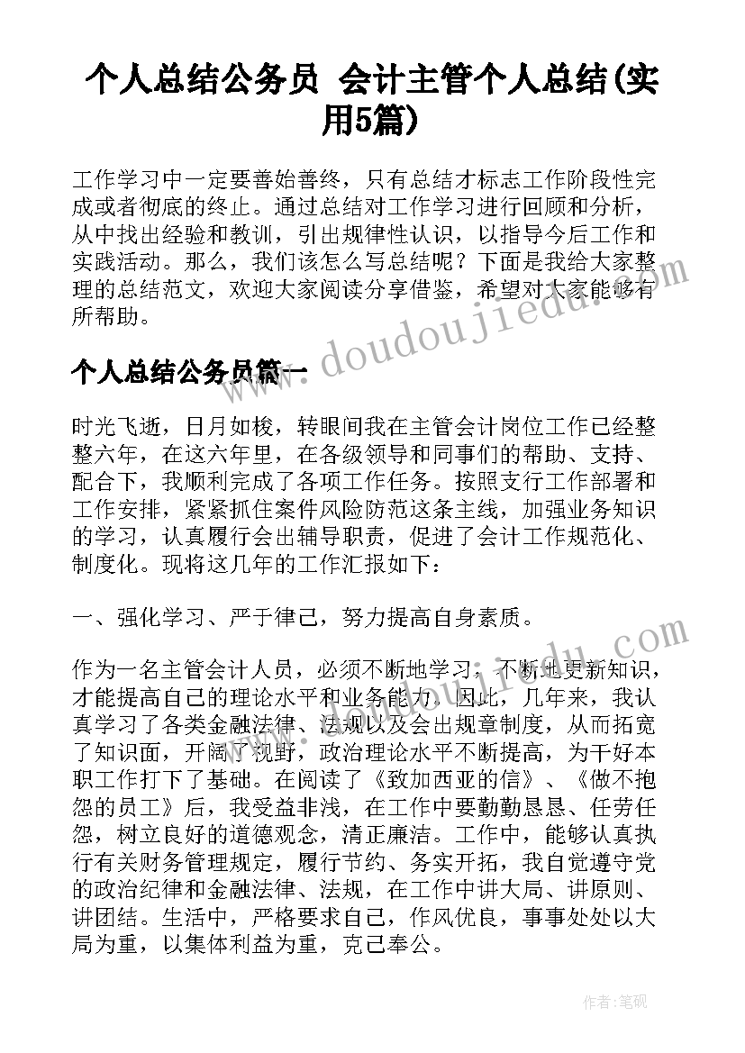 个人总结公务员 会计主管个人总结(实用5篇)