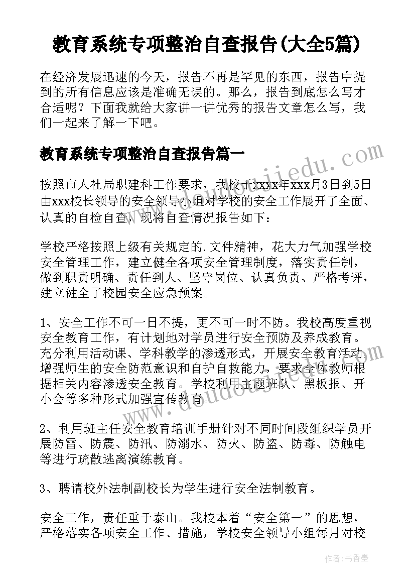 教育系统专项整治自查报告(大全5篇)