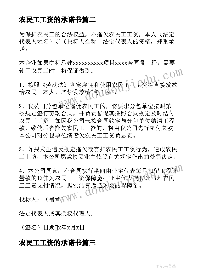 最新农民工工资的承诺书(优质5篇)