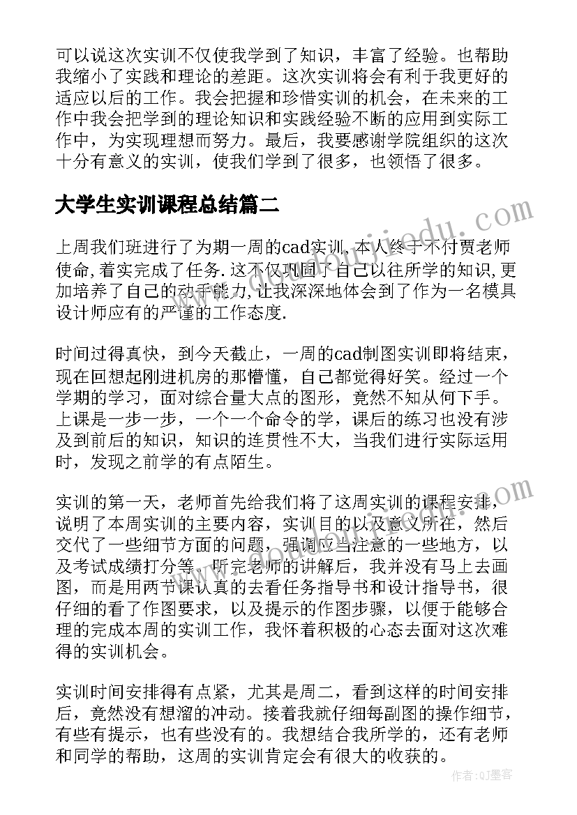 最新大学生实训课程总结 大学生实训个人总结(汇总5篇)