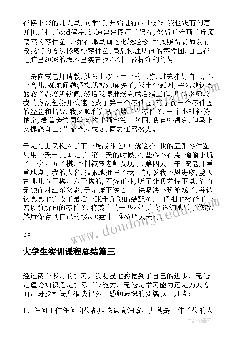 最新大学生实训课程总结 大学生实训个人总结(汇总5篇)