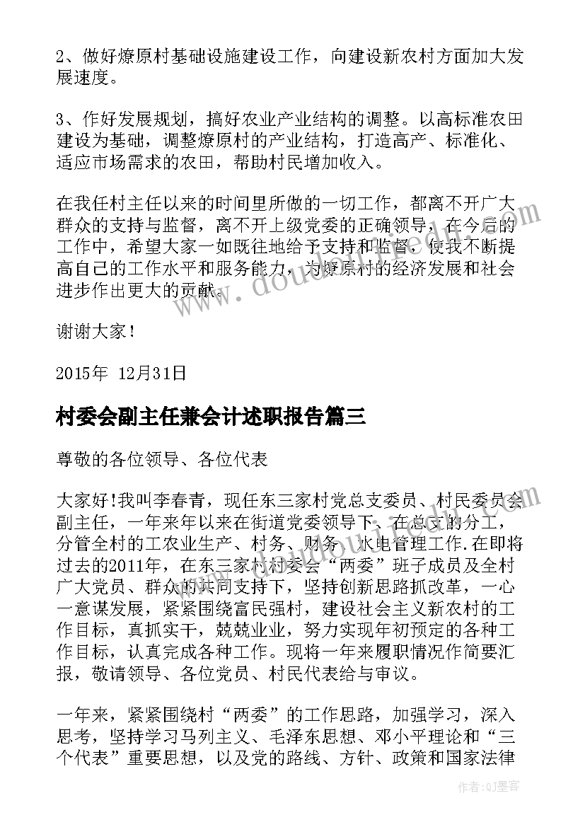 最新村委会副主任兼会计述职报告(大全5篇)