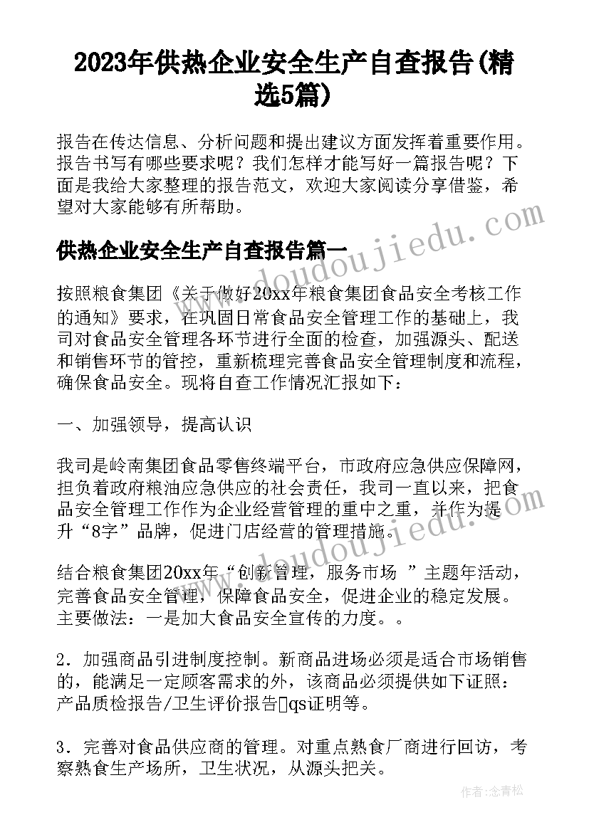 2023年供热企业安全生产自查报告(精选5篇)