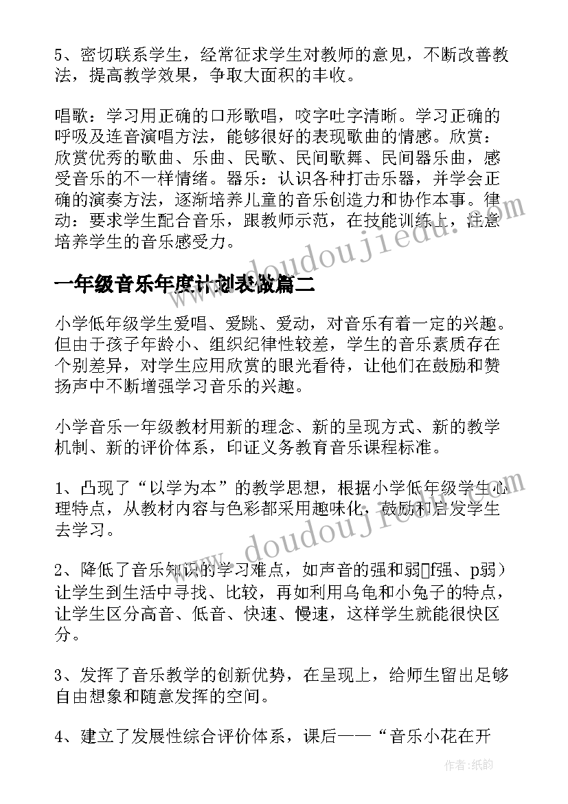 2023年一年级音乐年度计划表做(优秀7篇)