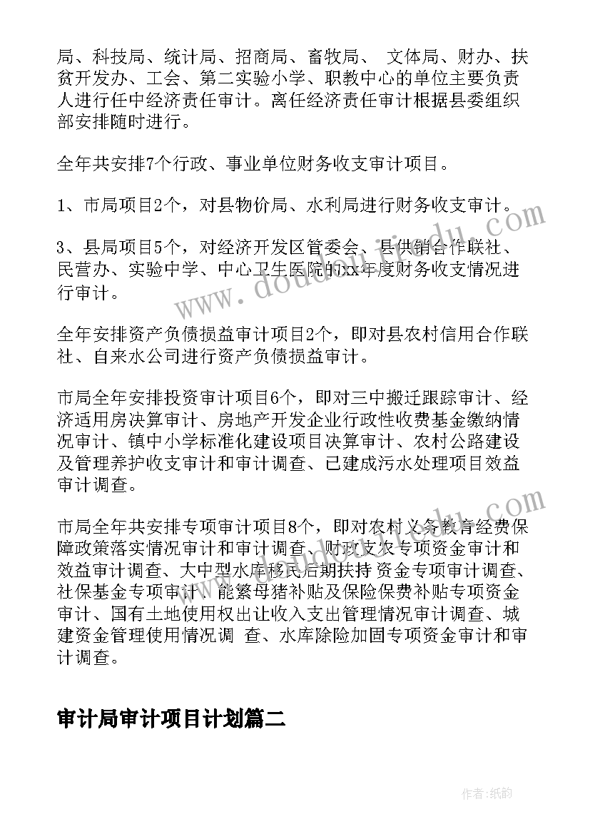 2023年审计局审计项目计划 县审计局年度工作计划(优质5篇)