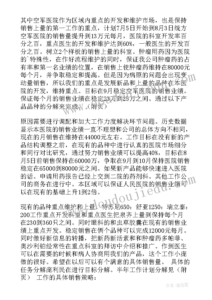 最新医药代表下半年工作计划(优质10篇)