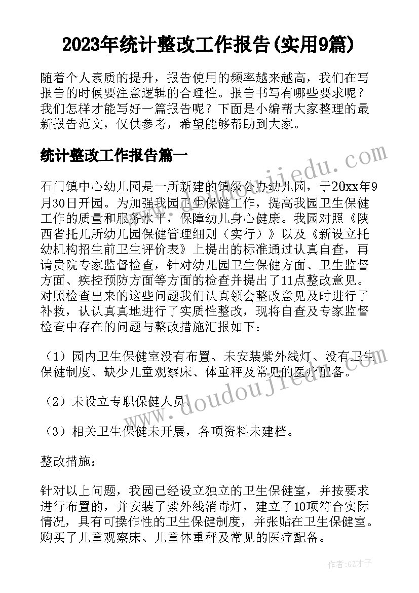 2023年统计整改工作报告(实用9篇)