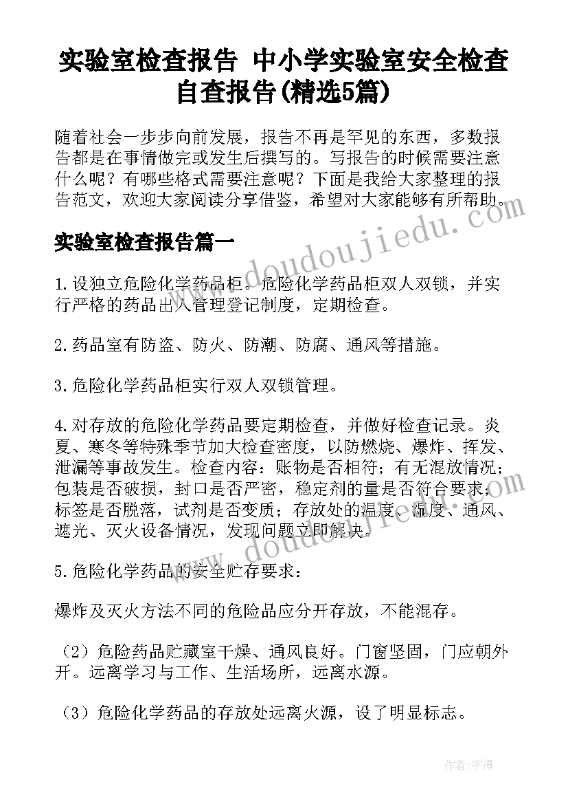 实验室检查报告 中小学实验室安全检查自查报告(精选5篇)