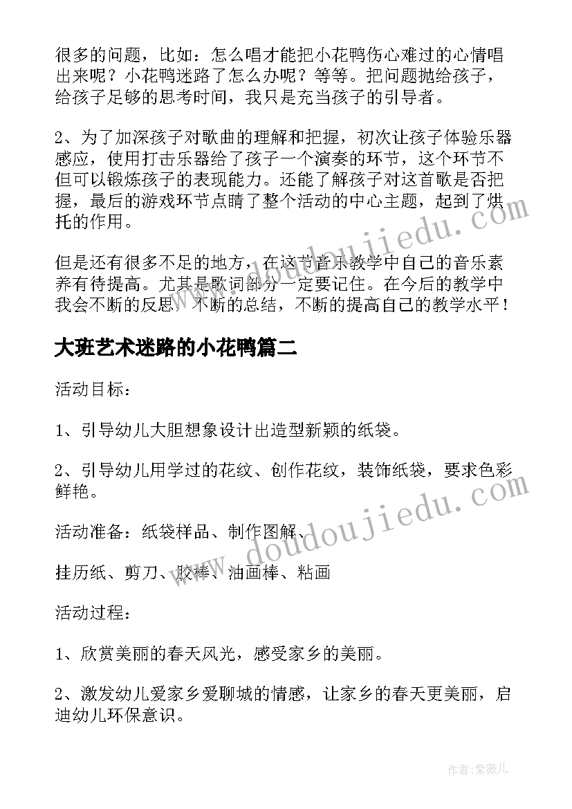 最新大班艺术迷路的小花鸭 大班美术教案及教学反思美丽的小花鸭(实用5篇)