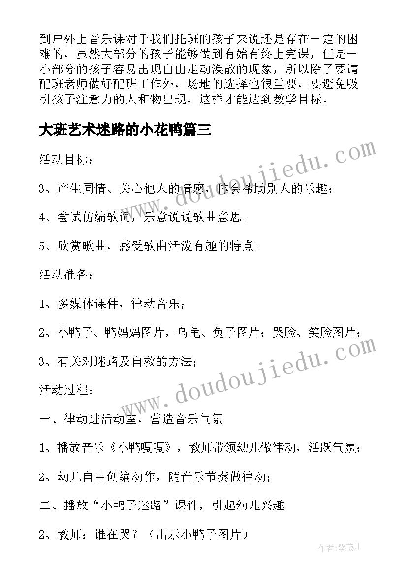 最新大班艺术迷路的小花鸭 大班美术教案及教学反思美丽的小花鸭(实用5篇)