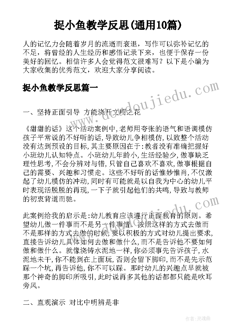 捉小鱼教学反思(通用10篇)