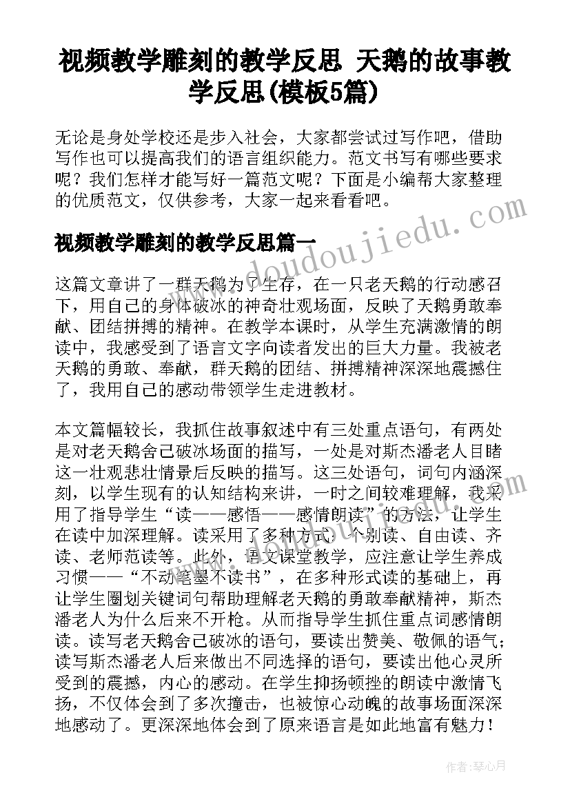 视频教学雕刻的教学反思 天鹅的故事教学反思(模板5篇)