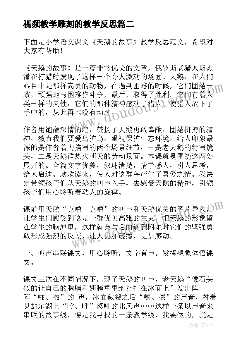 视频教学雕刻的教学反思 天鹅的故事教学反思(模板5篇)