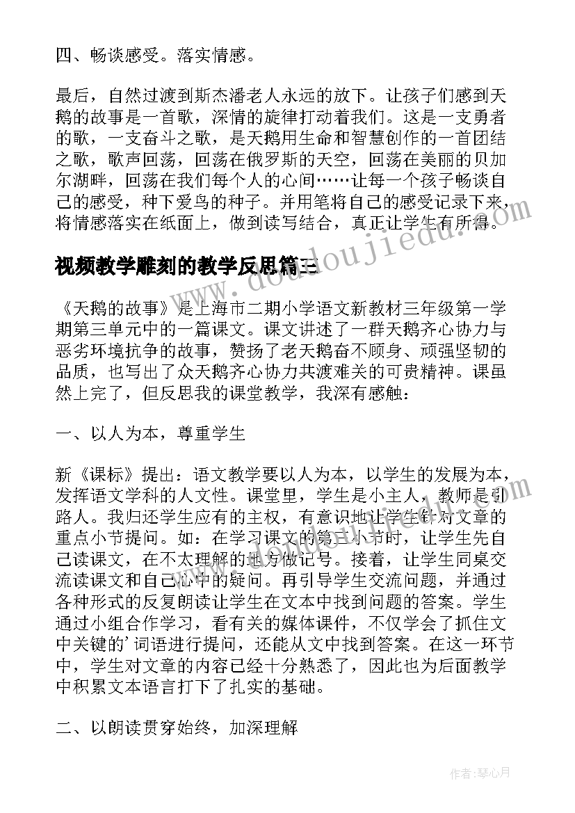 视频教学雕刻的教学反思 天鹅的故事教学反思(模板5篇)