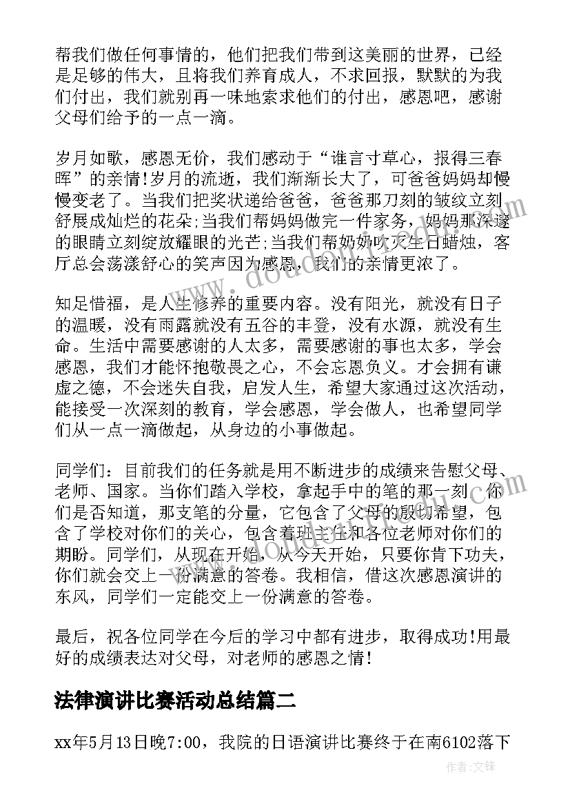 2023年法律演讲比赛活动总结(大全6篇)