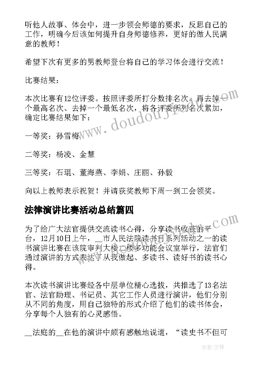 2023年法律演讲比赛活动总结(大全6篇)