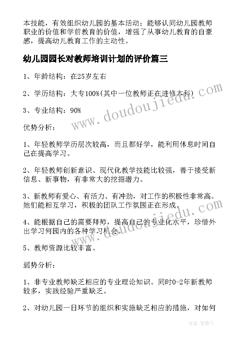 2023年幼儿园园长对教师培训计划的评价(精选6篇)