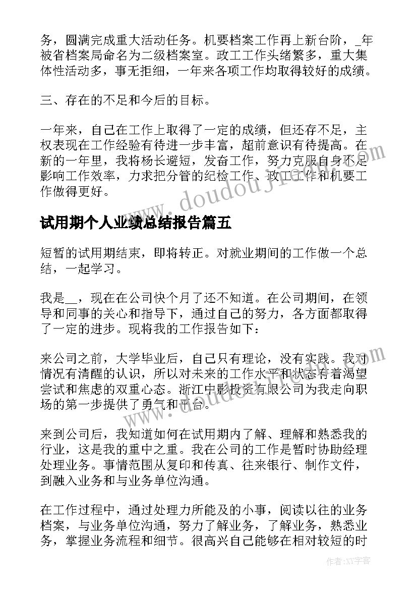 试用期个人业绩总结报告(大全5篇)