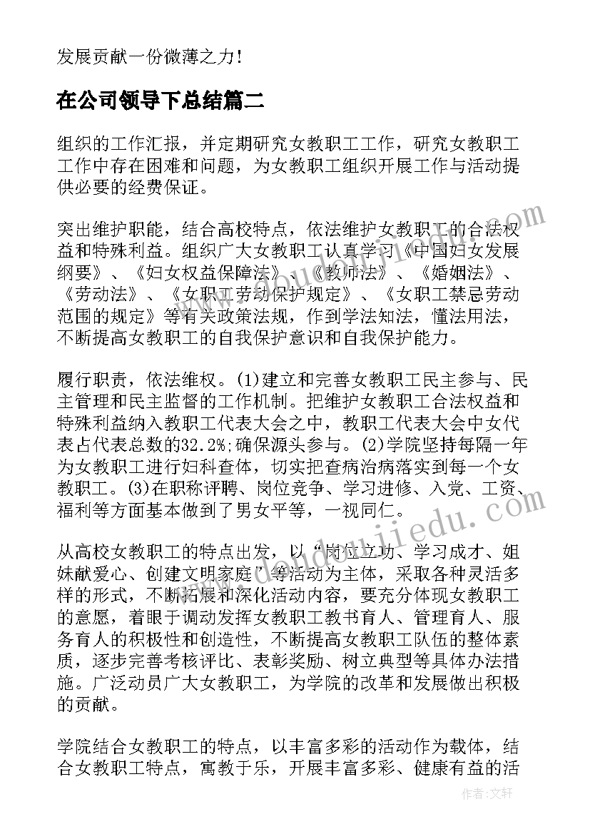 在公司领导下总结(汇总5篇)