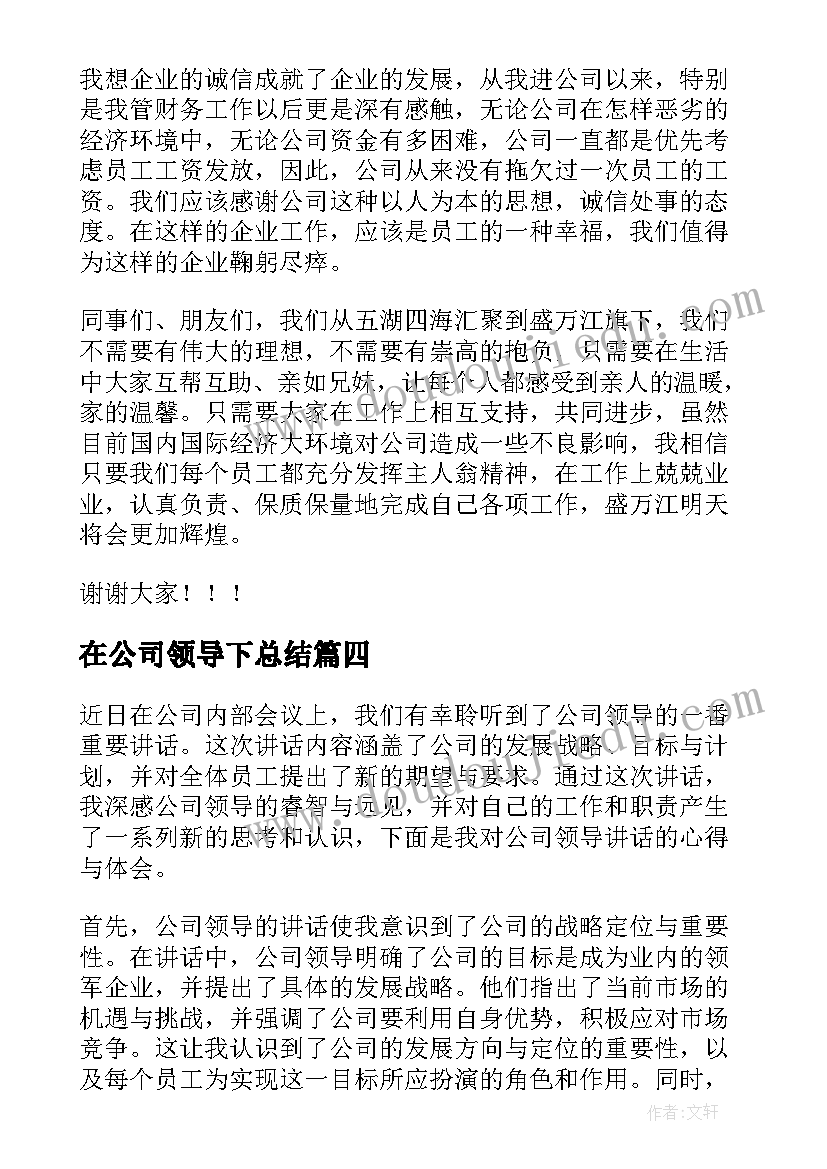 在公司领导下总结(汇总5篇)