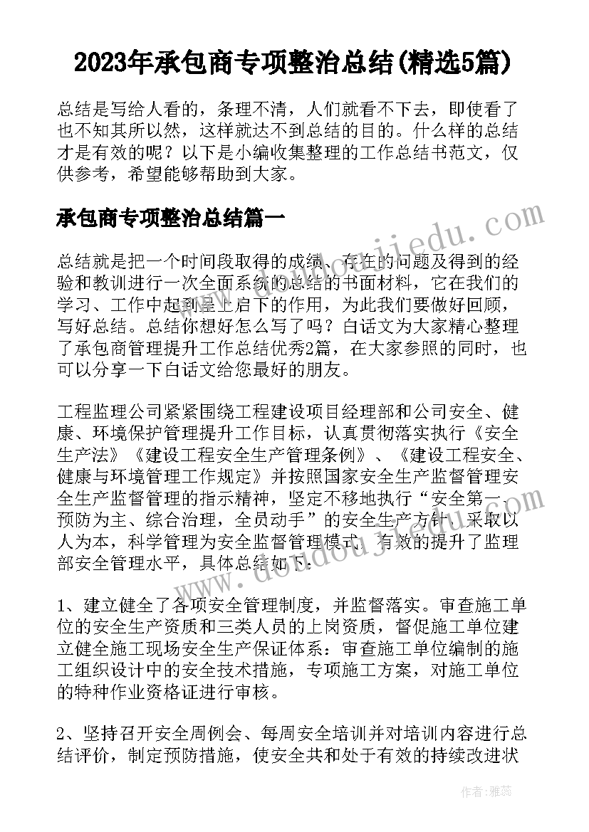 2023年承包商专项整治总结(精选5篇)