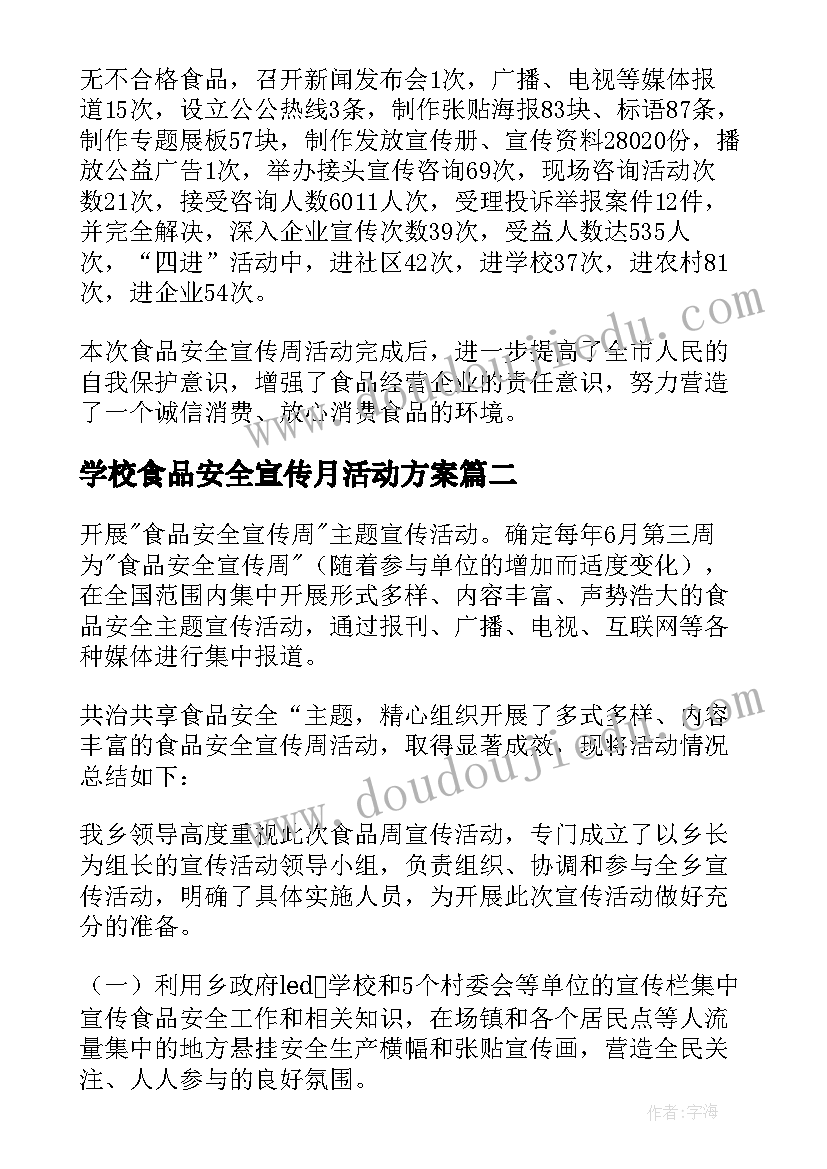 最新学校食品安全宣传月活动方案 食品安全宣传周活动总结(实用9篇)