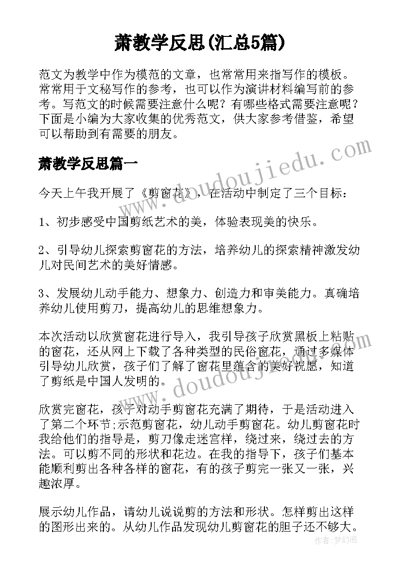 萧教学反思(汇总5篇)