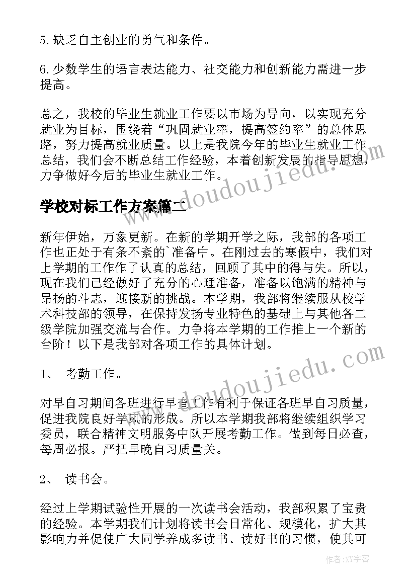 学校对标工作方案 学院工作计划(优秀7篇)