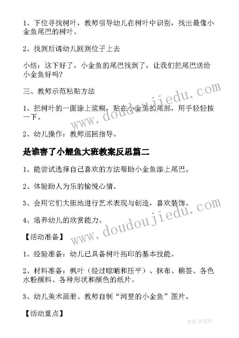 是谁害了小鲤鱼大班教案反思(模板5篇)