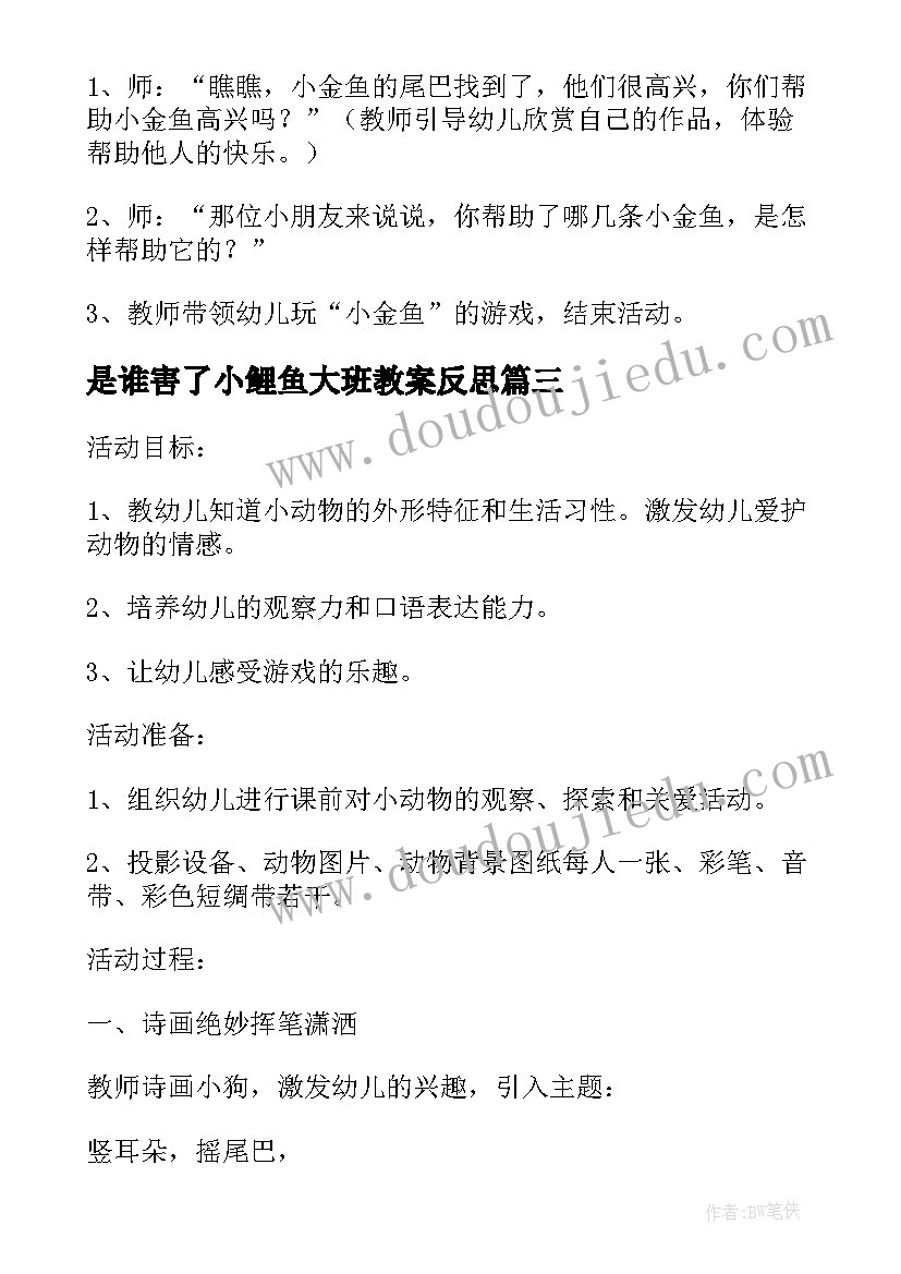 是谁害了小鲤鱼大班教案反思(模板5篇)