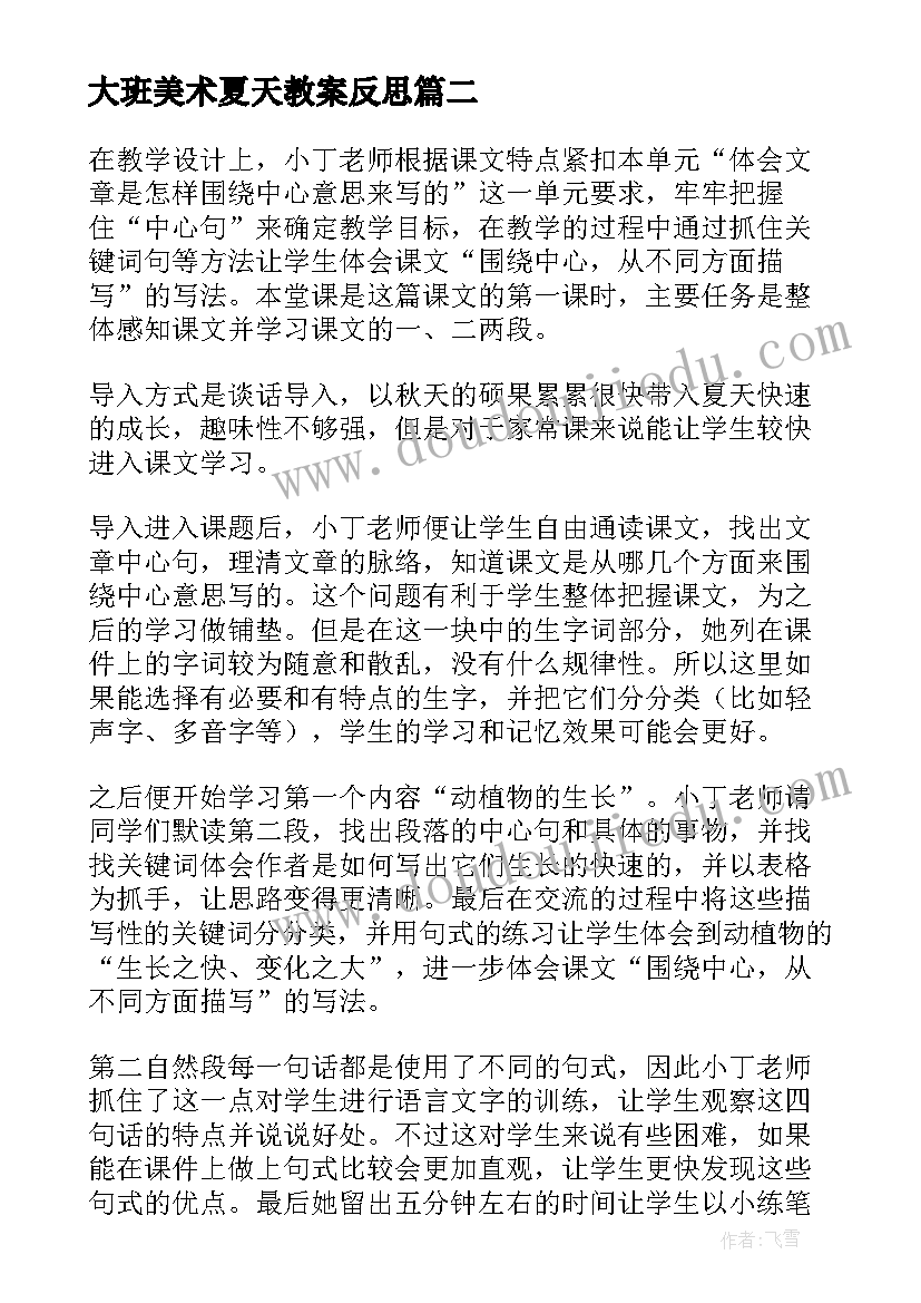 最新大班美术夏天教案反思 在夏天里成长教学反思(通用5篇)