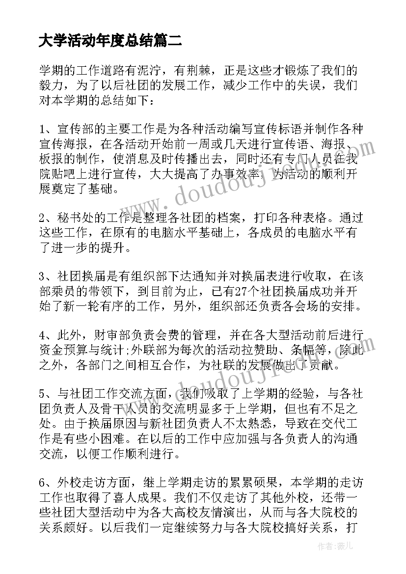 2023年大学活动年度总结 大学校园活动总结报告(大全6篇)