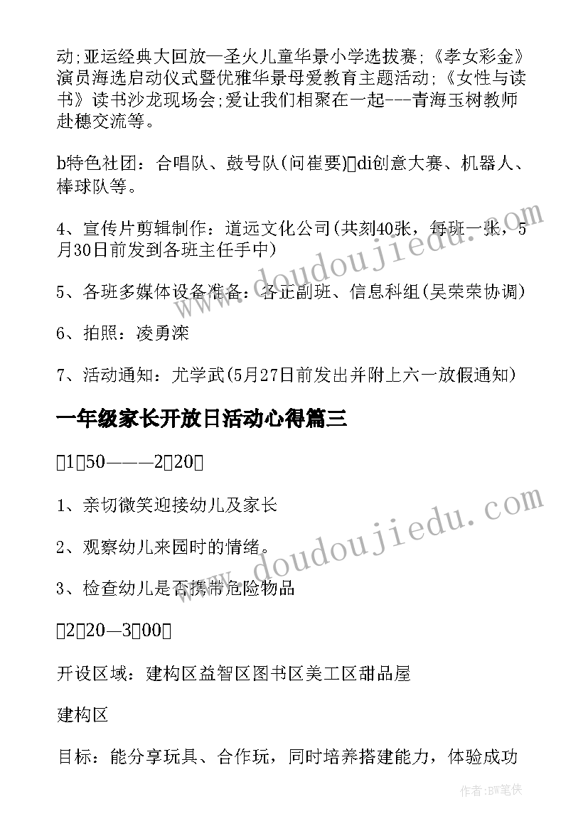 最新一年级家长开放日活动心得(模板5篇)