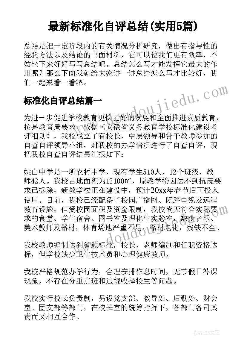 最新标准化自评总结(实用5篇)