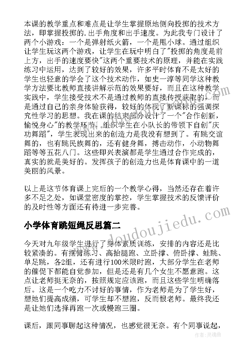 2023年小学体育跳短绳反思 体育课教学反思(精选8篇)