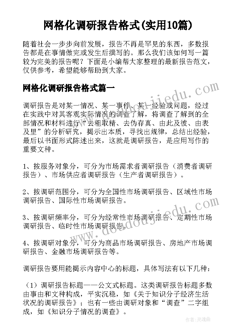 网格化调研报告格式(实用10篇)