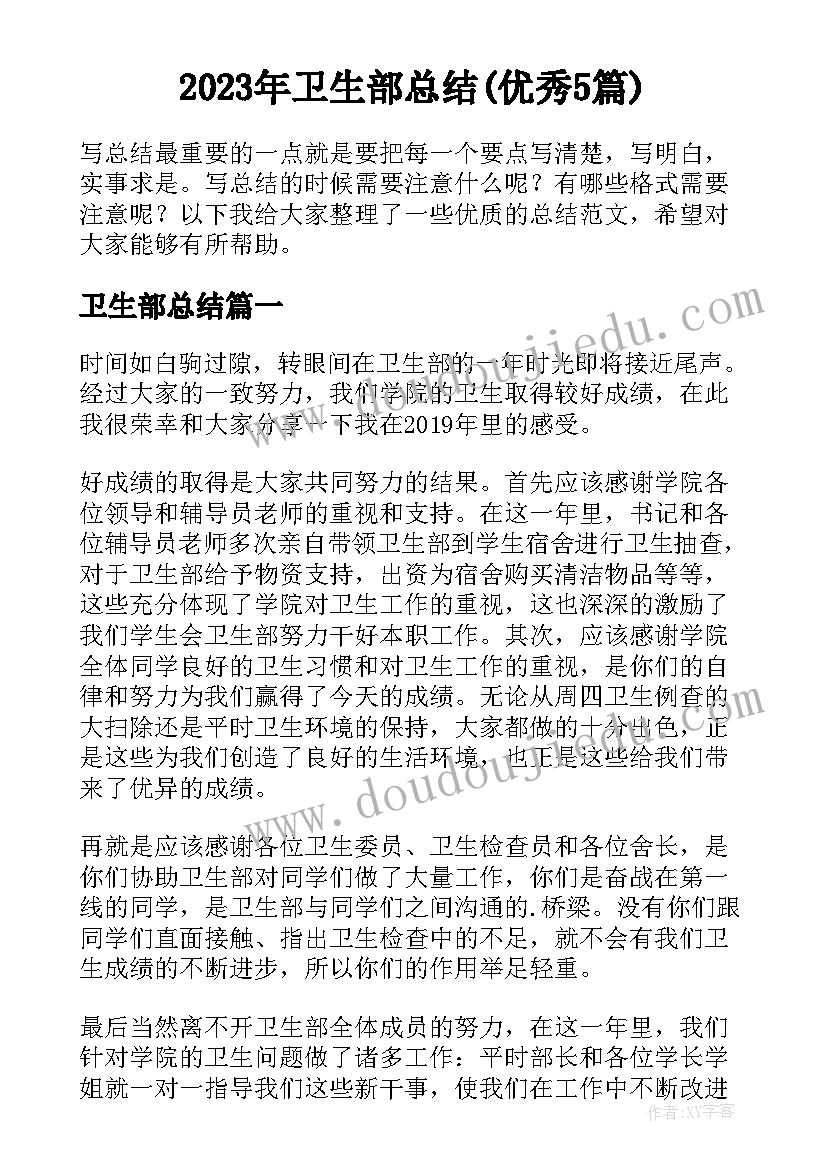 2023年卫生部总结(优秀5篇)