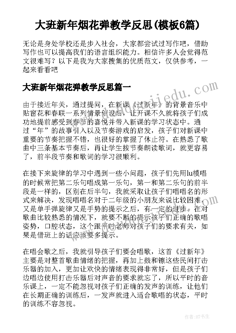 大班新年烟花弹教学反思(模板6篇)